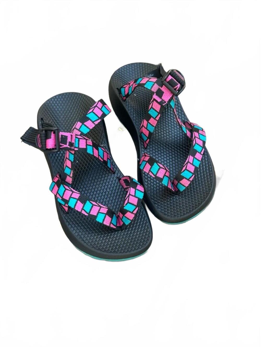 Chaco Tegu J107292 Pink Teal & Black Backless Adjustable Sandals | Women’s Sz 7
